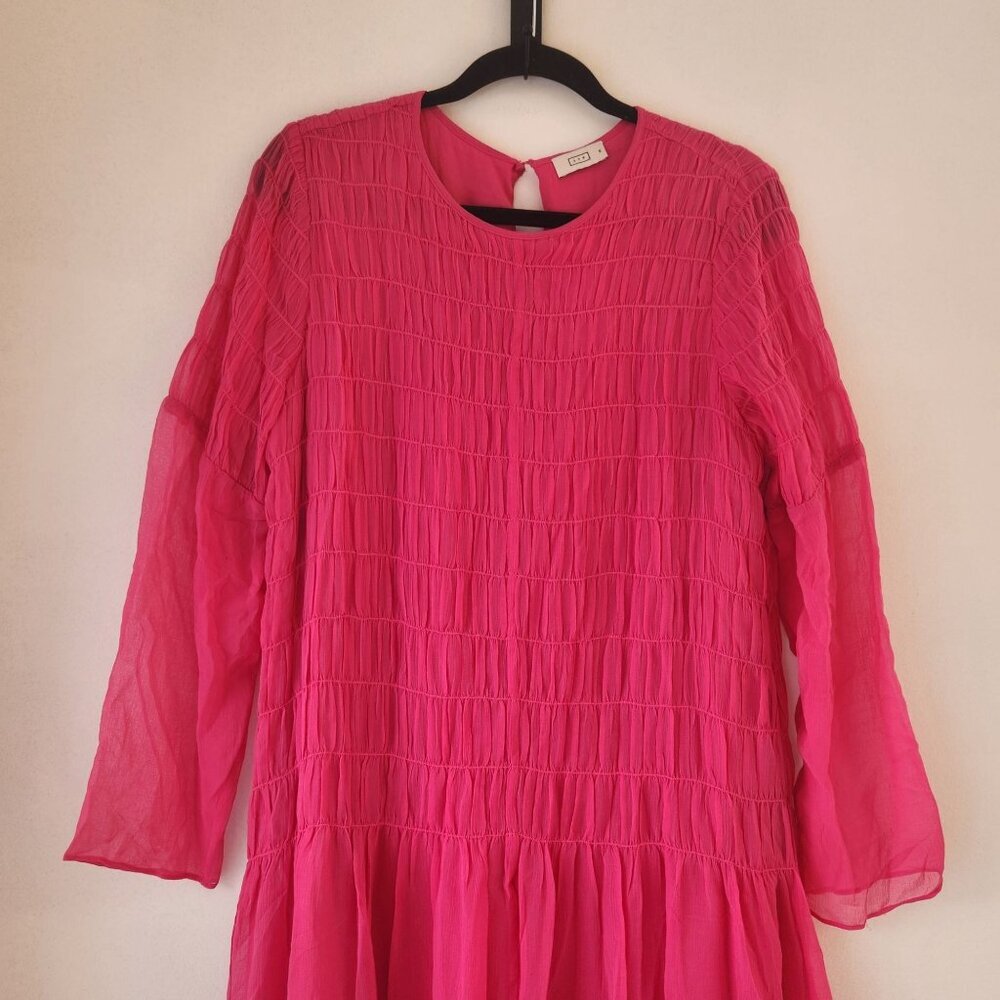 AYR Something Special Pink Silk Midi Dress Long Sleeve Feminine Women's M - Picture 4 of 8